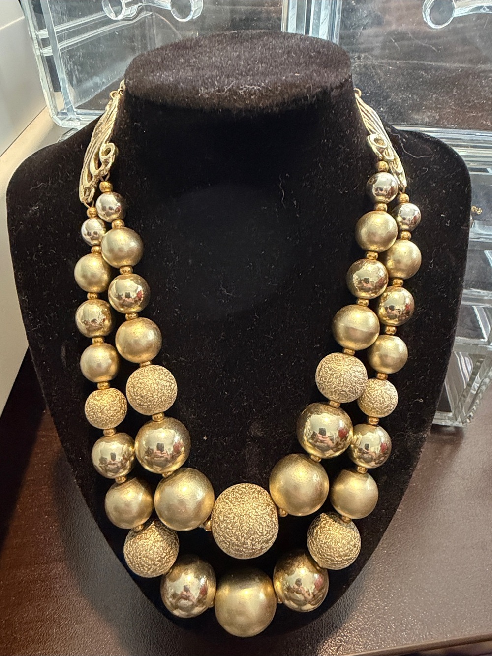 Vintage Gold Tone double strand Statement Necklace - Women Jewelry